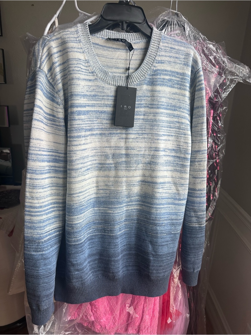 IRO Men's Gradient Blue and White Crewneck Sweater